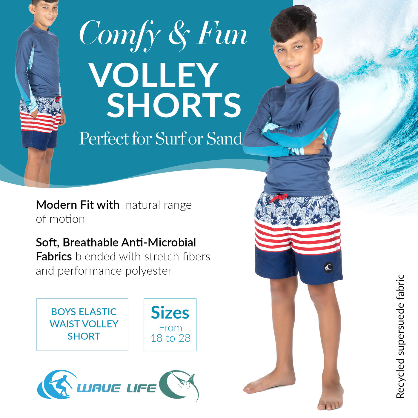 H2O Activated I Salute Boys Elastic Waist Volley Short - Wavelife