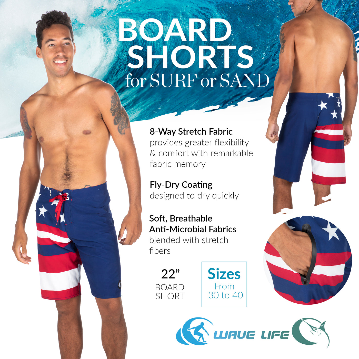 H2O Activated I Salute Board Shorts - Wavelife