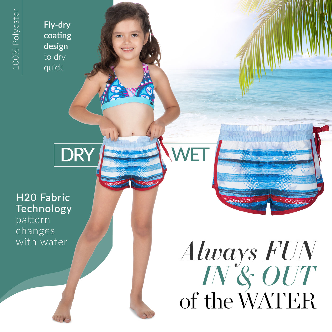 I Salute 2.5'' H2O Activated Side Tie Girls Short - Wavelife
