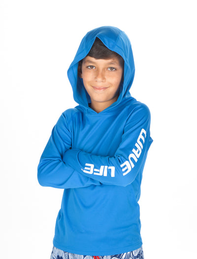 Boys Blue Marlin L/S Performance Hooded Top - Wavelife